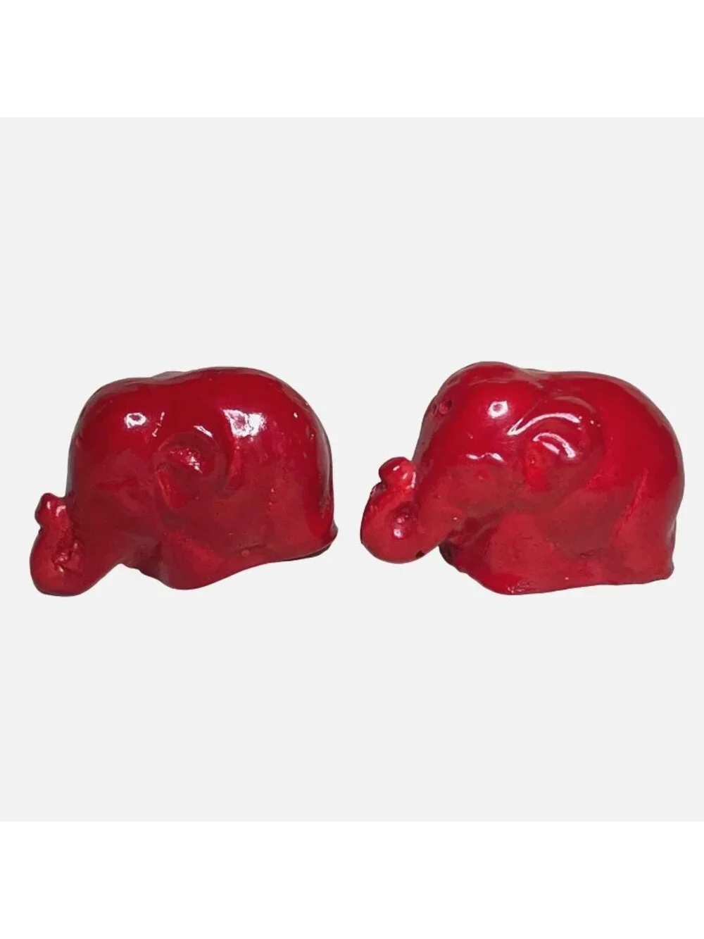 Vintage Small Red Ceramic Elephant Salt & Pepper Shakers Set